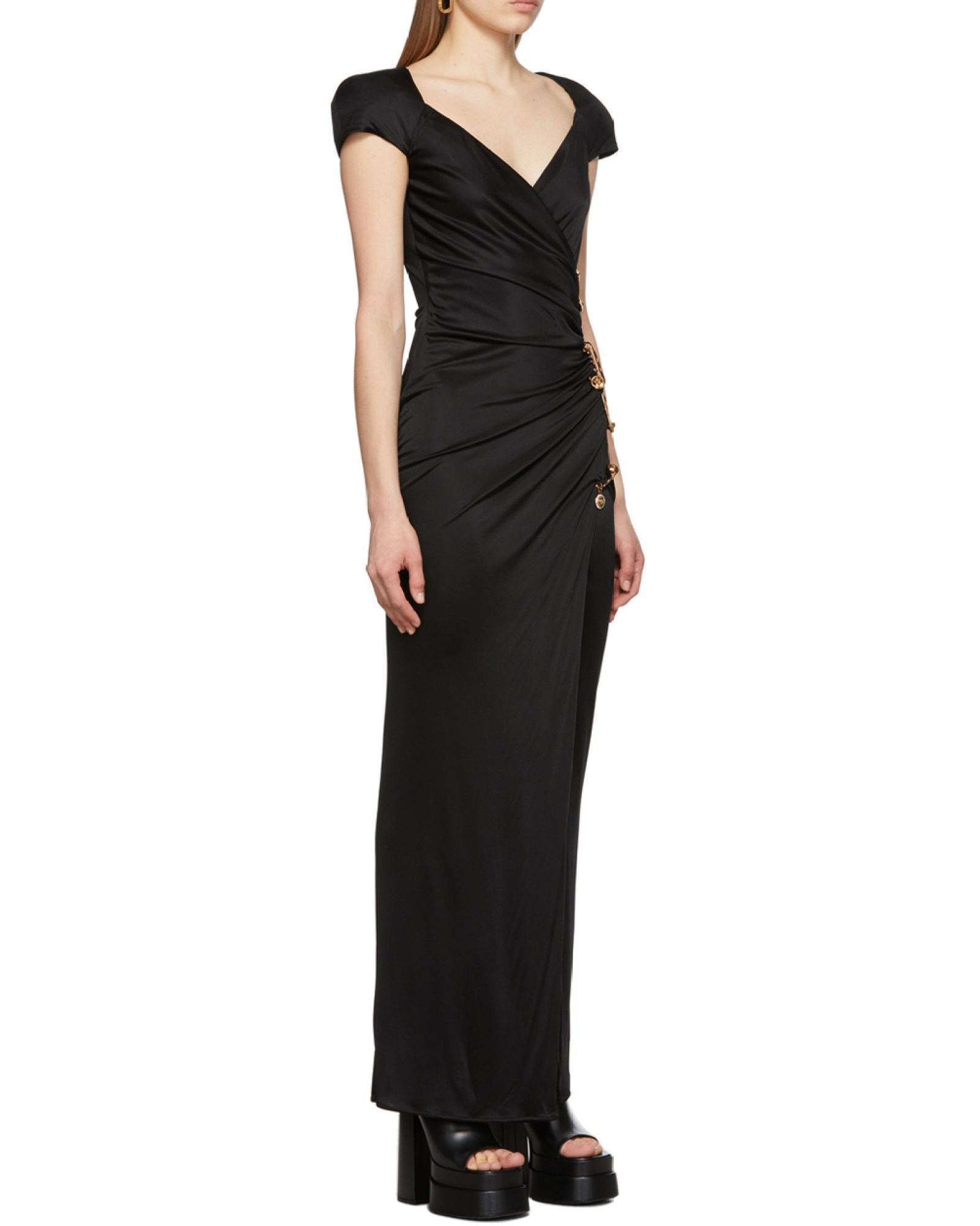 Versace Safety Pin Draped Fitted Dress