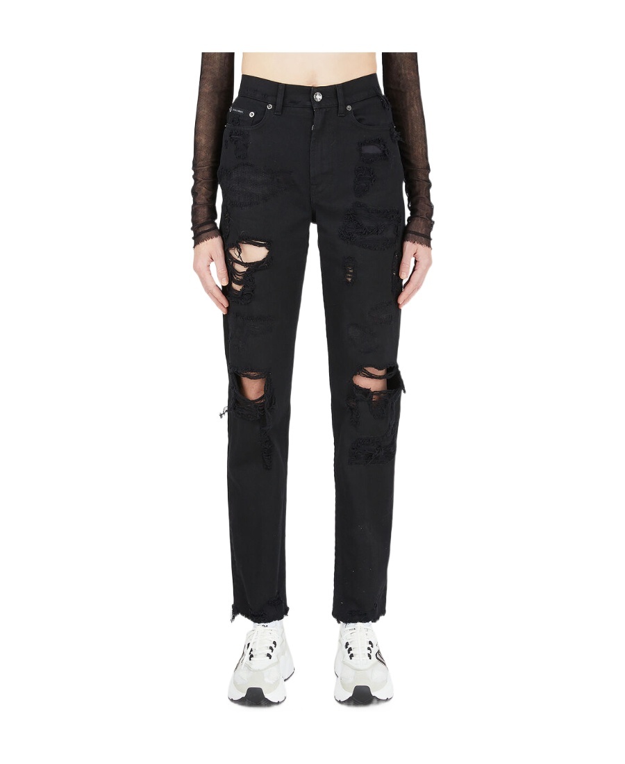 Dolce & Gabbana Brown Boyfriend Mid Waist Cotton Denim Jeans In Black