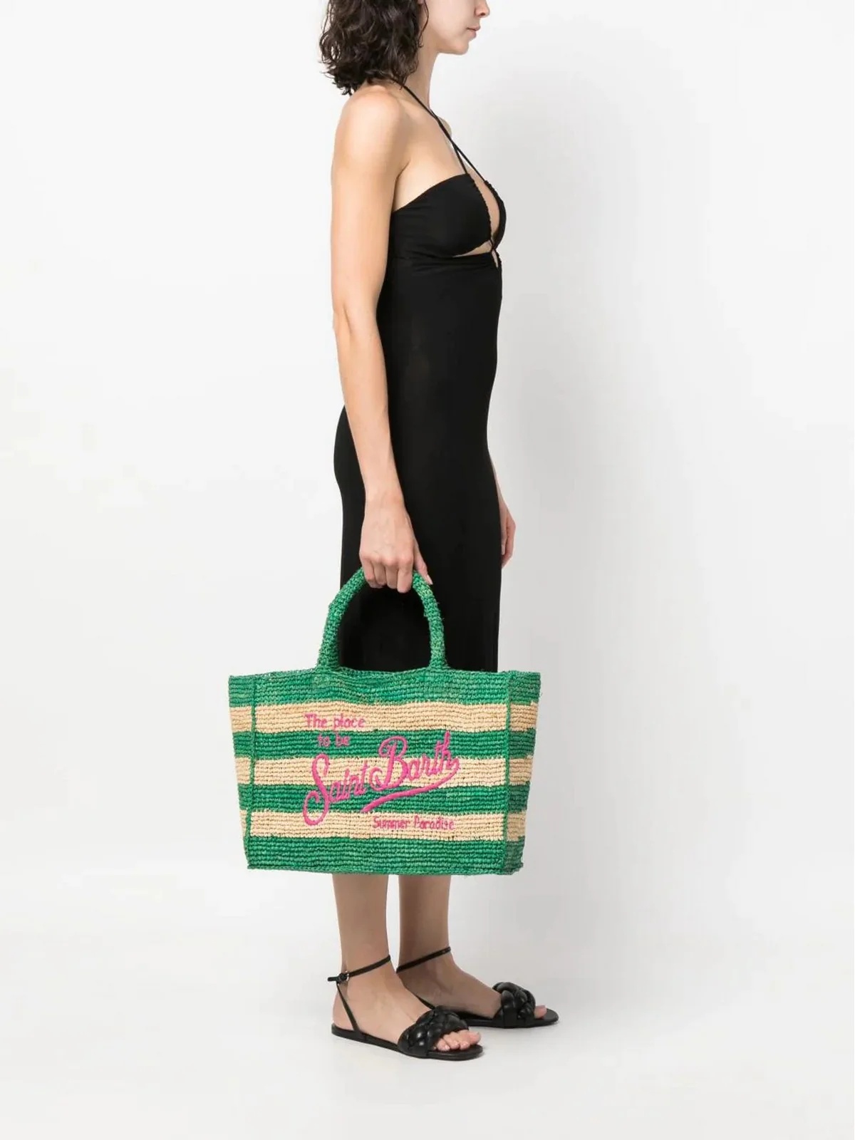 Mc2 Saint Barth Letter Knitted Handbag In Green