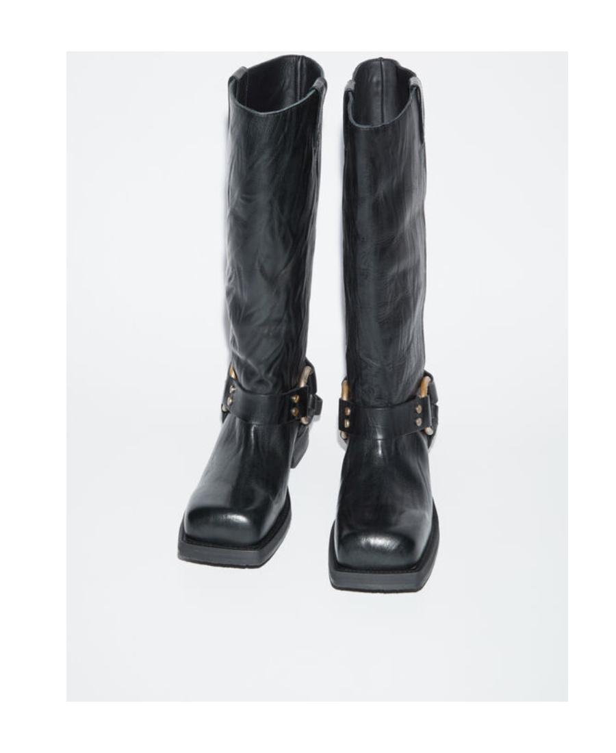 Acne Studios Leather Buckle Boots In Gray