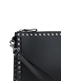 Valentino Rockstud Leather Clutch Bag In Black