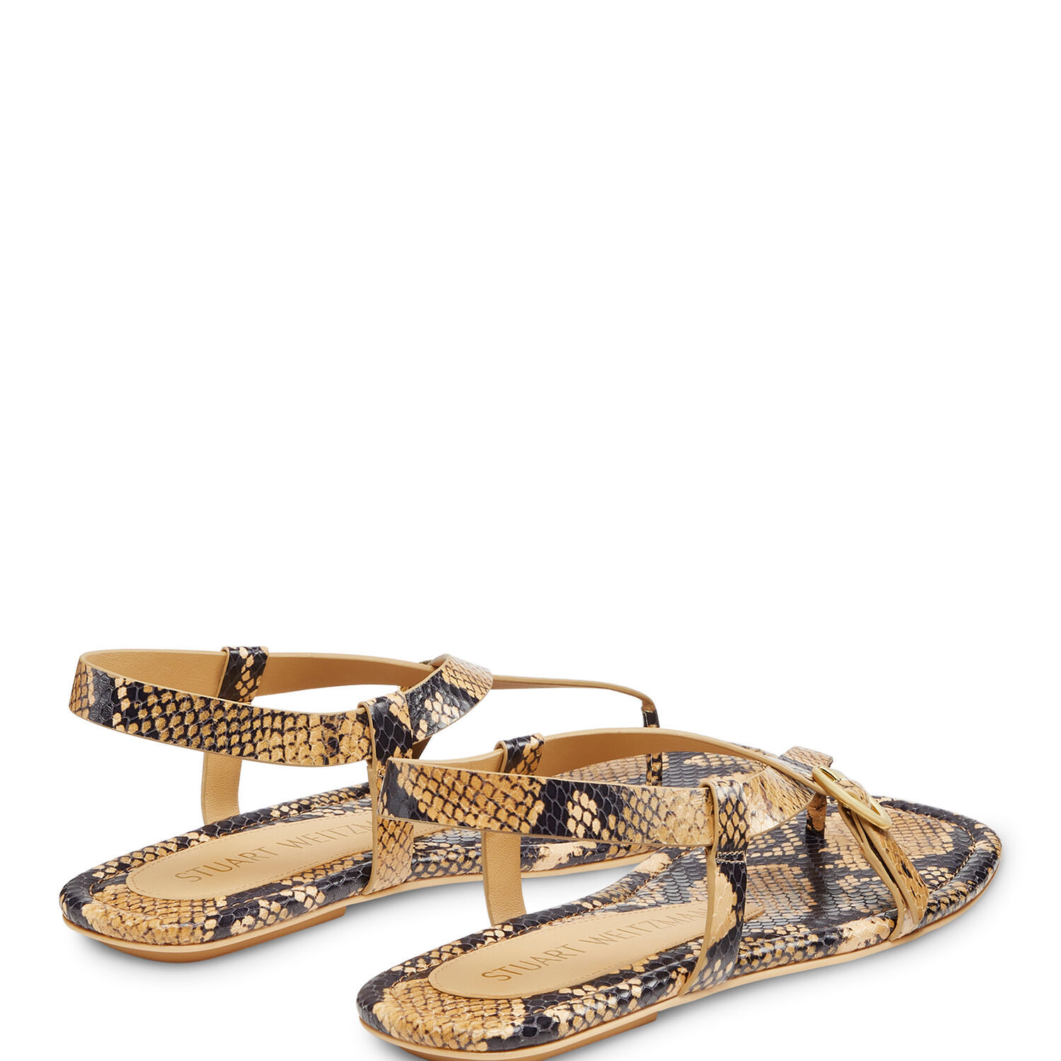 Stuart Weitzman Benni Sandalen Aus Leder Mit Schlangeneffekt In Nude