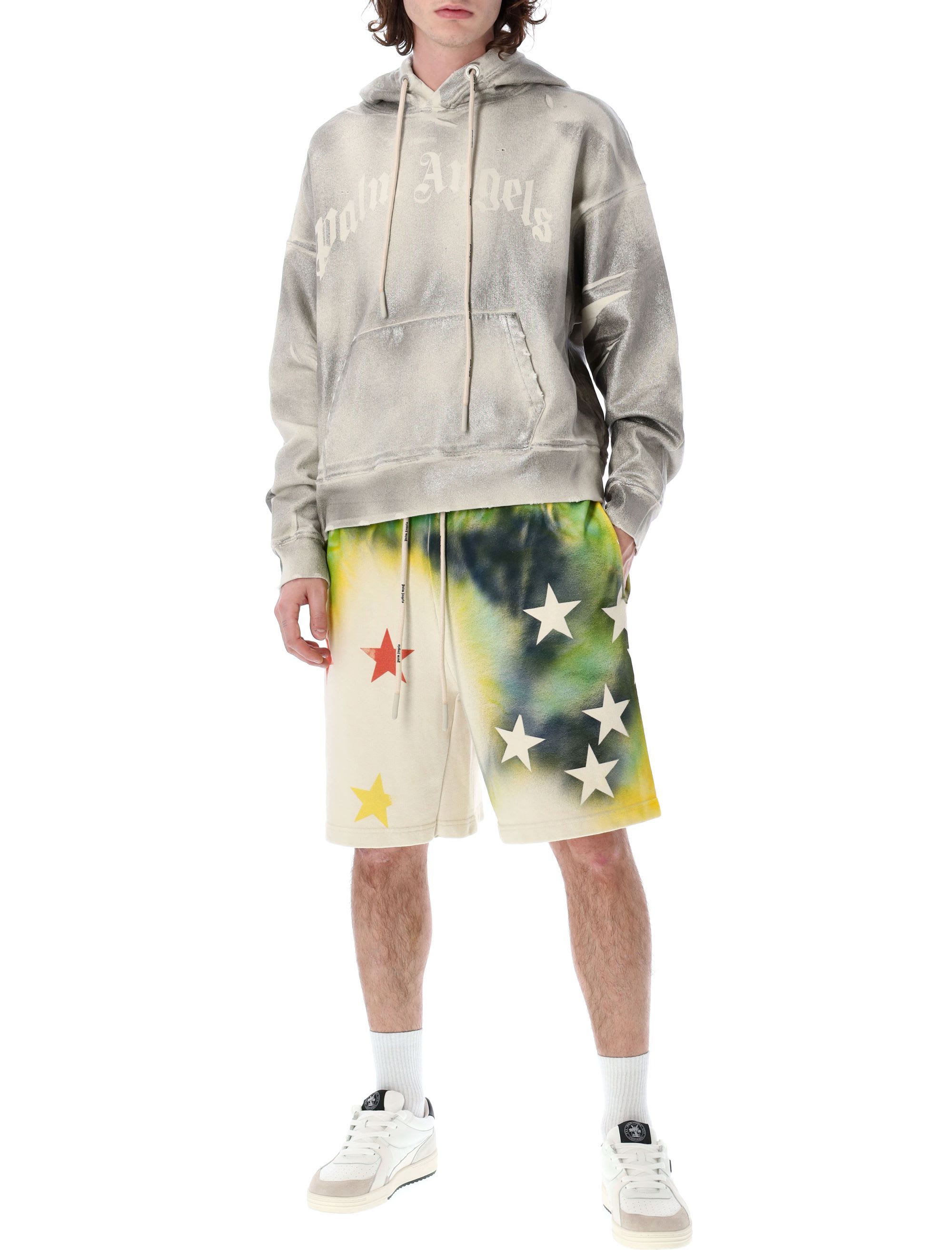 Palm Angels Star Sprayed Track Shorts In White