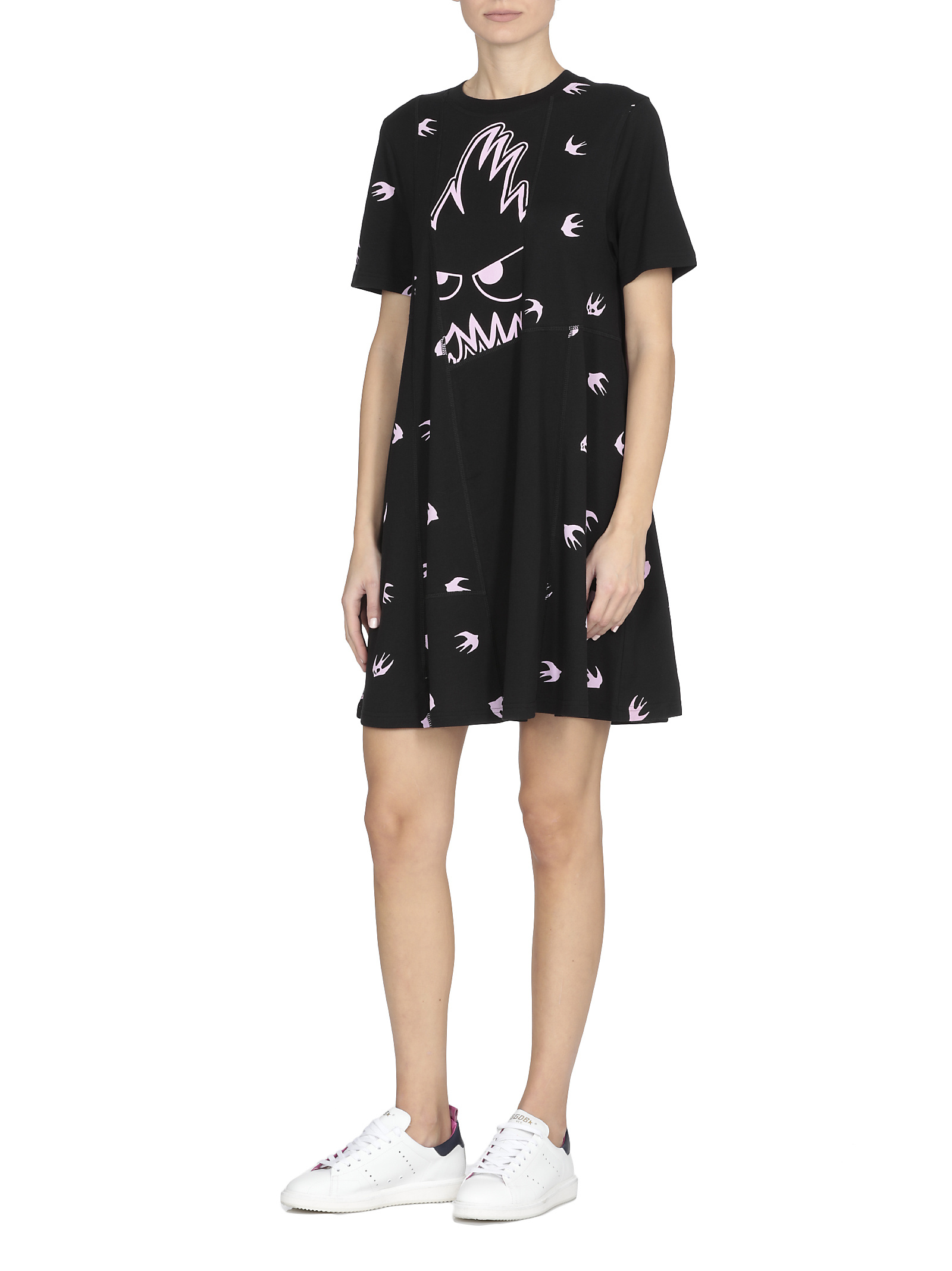 Mcq By Alexander Mcqueen Swallow Monster T-shirt Dress In Black