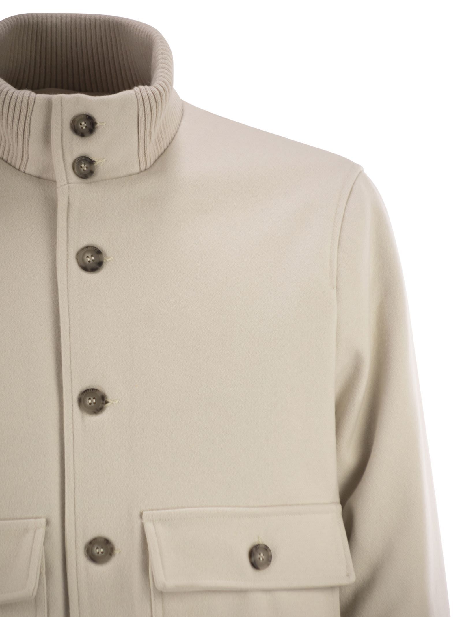 Peserico Ribbed-collar Flap-pocket Jacket In Neutral