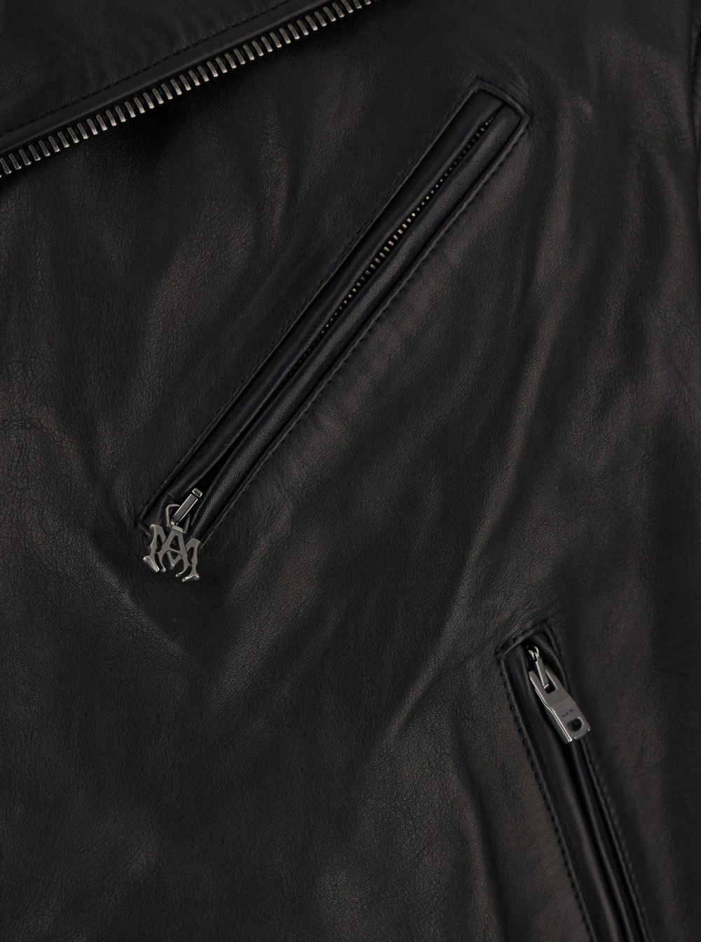 Amiri Black Jacket With Wide Notched Revers And Maxi Logo Lettering Print On The Rear In Leather Man In Black