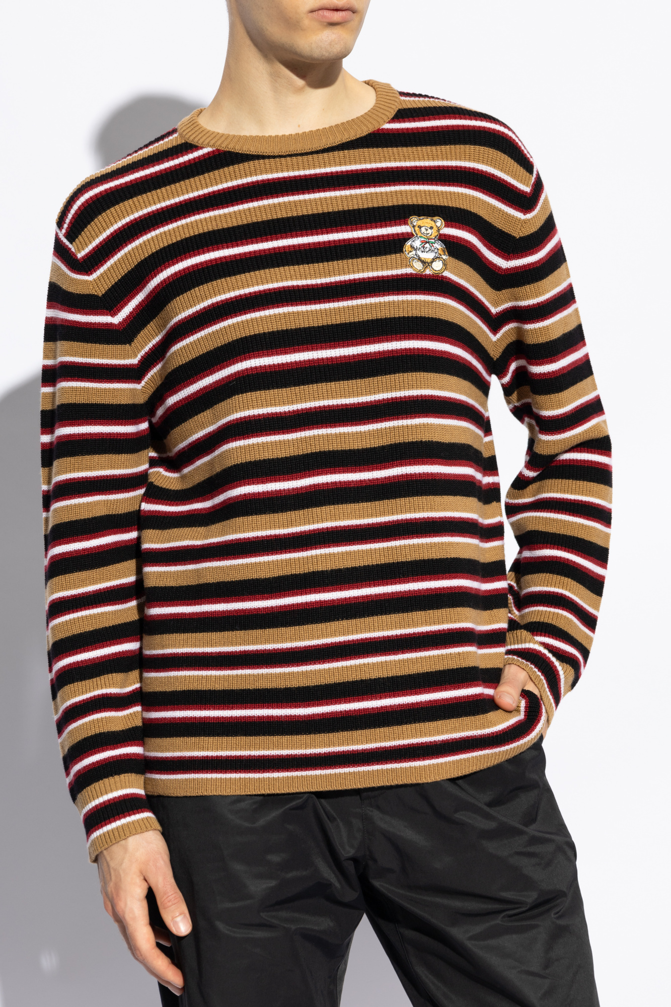 Moschino Brown Virgin Wool Striped Sweater In Brown