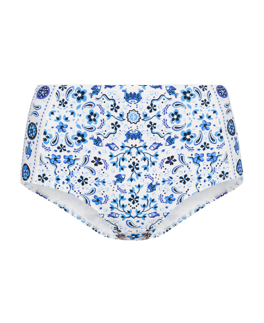 Tory Burch Graphic-print High-waisted Bikini Bottoms In White