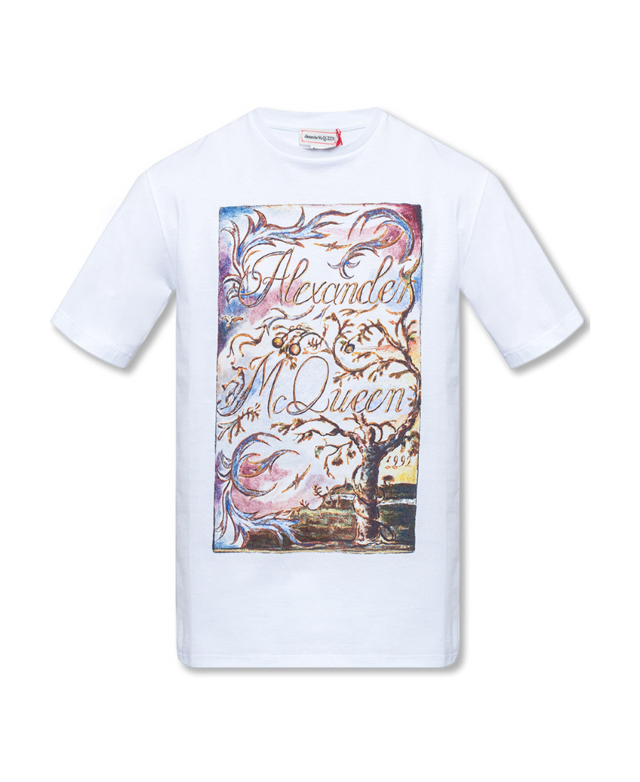 Alexander Mcqueen Nature-print Cotton T-shirt In White