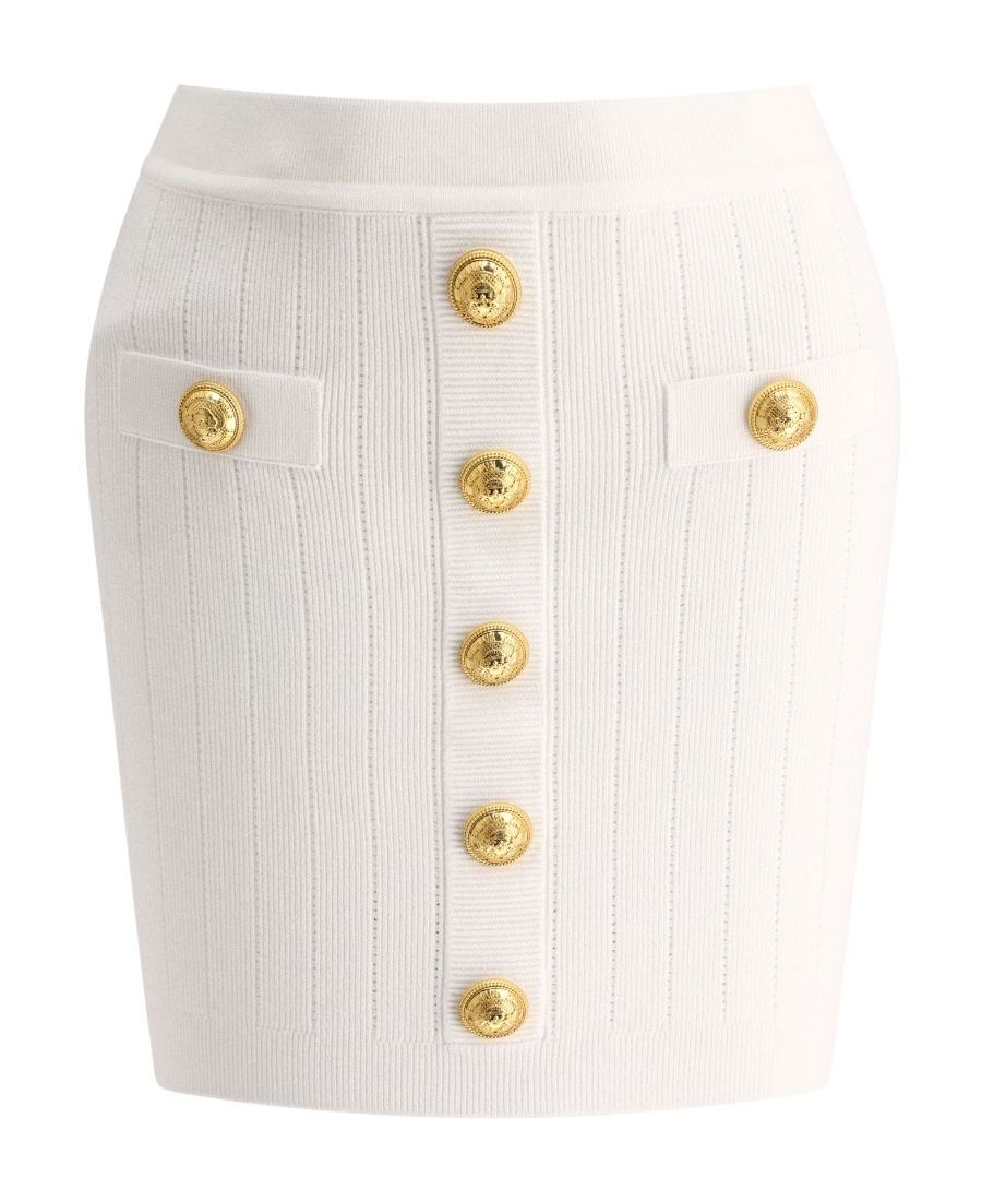 Shop Balmain Ribbed-knit Mini Skirt In White