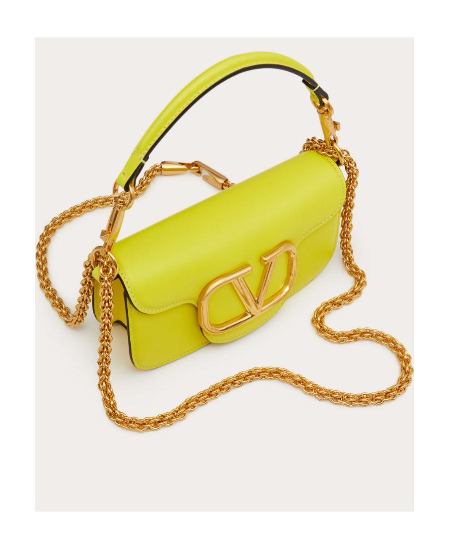 Valentino Locò Vlogo Plaque Foldover Top Shoulder Bag In Yellow