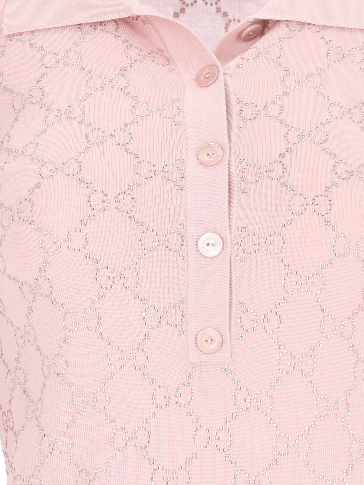 Gucci "gg Crystal" Knit Polo Shirt In Nude & Neutrals