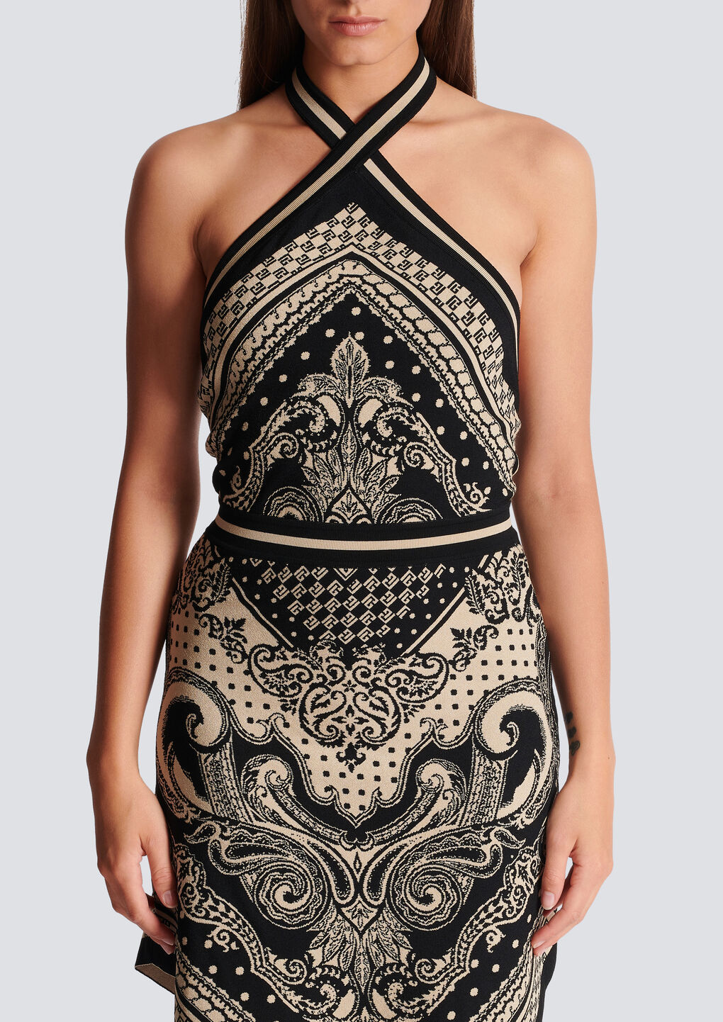 Balmain Halterneck Knitted Midi Dress In Black