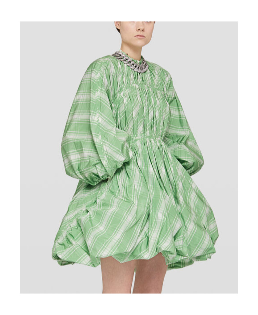 Jil Sander Checked Long Sleeve Mini Dress In Green