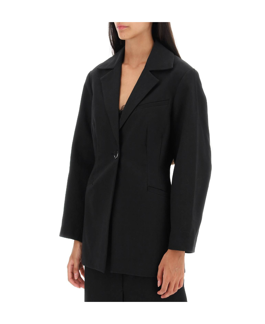Ganni Single-breasted Organic-cotton Blazer In Black