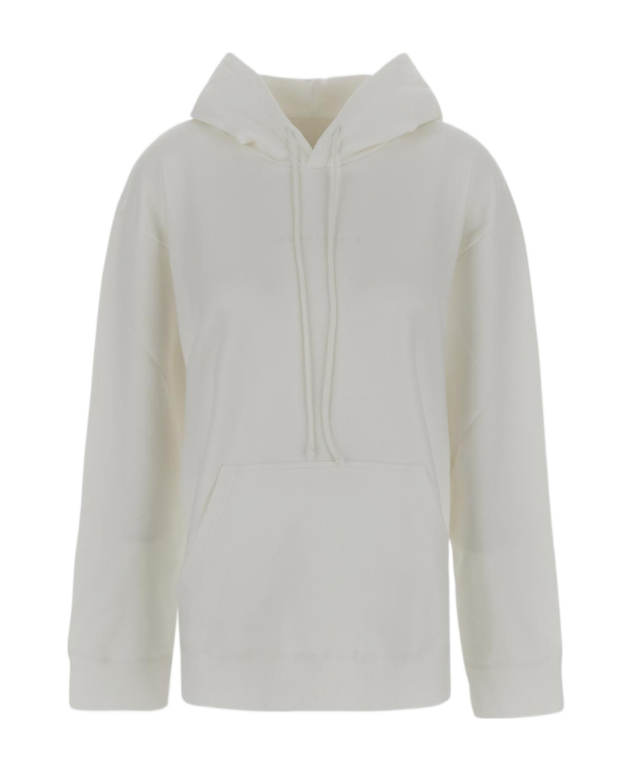 Shop Mm6 Maison Margiela Logo-embroidered Drawstring Hoodie In Gray