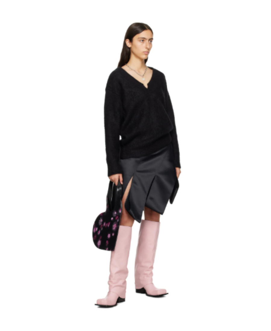We11 Done V-neck Mohair-blend Jumper In Black