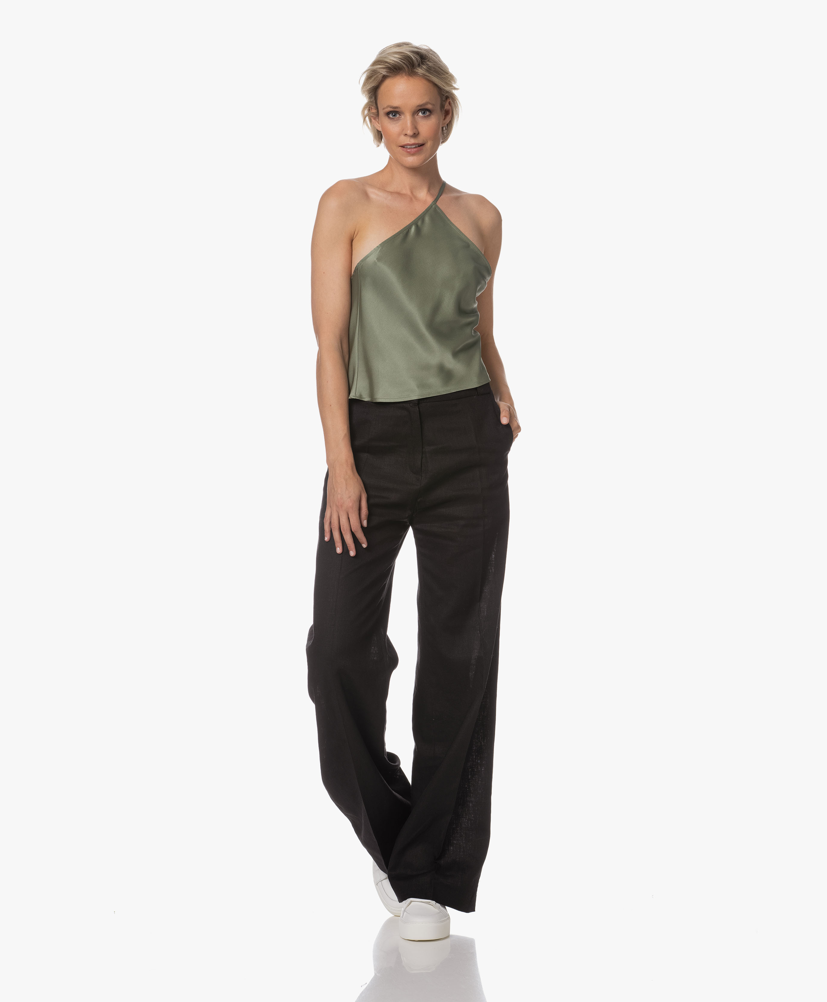 ANINE BING ONE-SHOULDER SILK TOP 