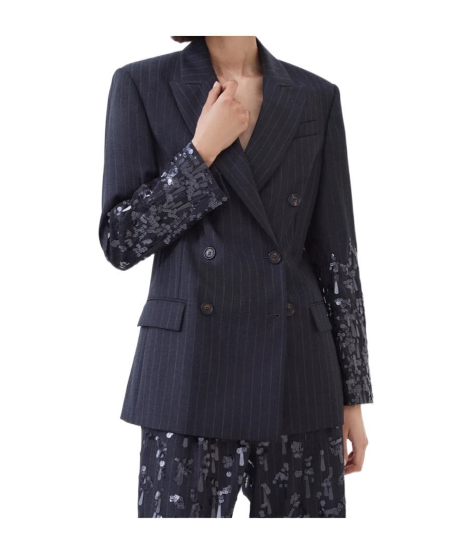 Brunello Cucinelli Pinstripe Sequin-embellished Blazer In Black