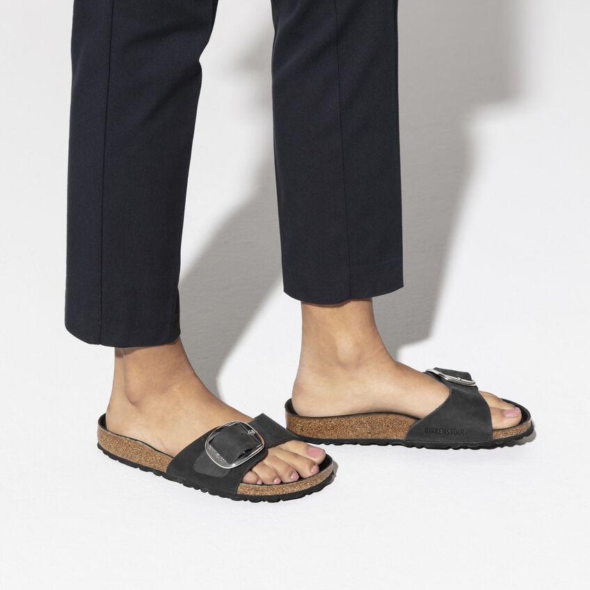 Birkenstock Madrid Oiled Open Toe Sandals In Black