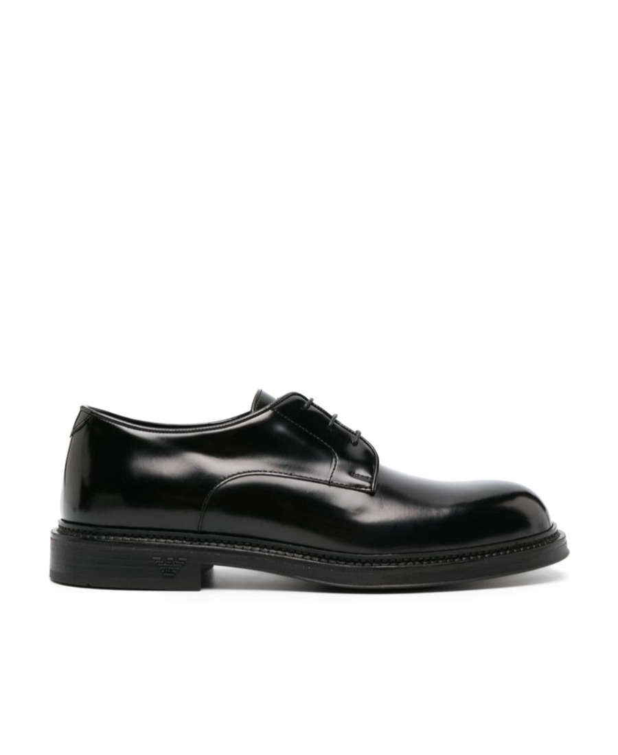 Emporio Armani Lace Up Shoes In Black Leather In Black