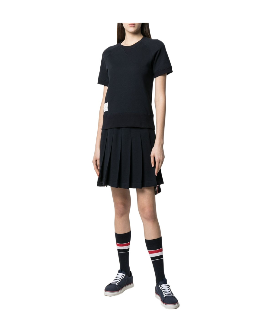 Thom Browne Logo Patch Pleated Short Skirt In Blue