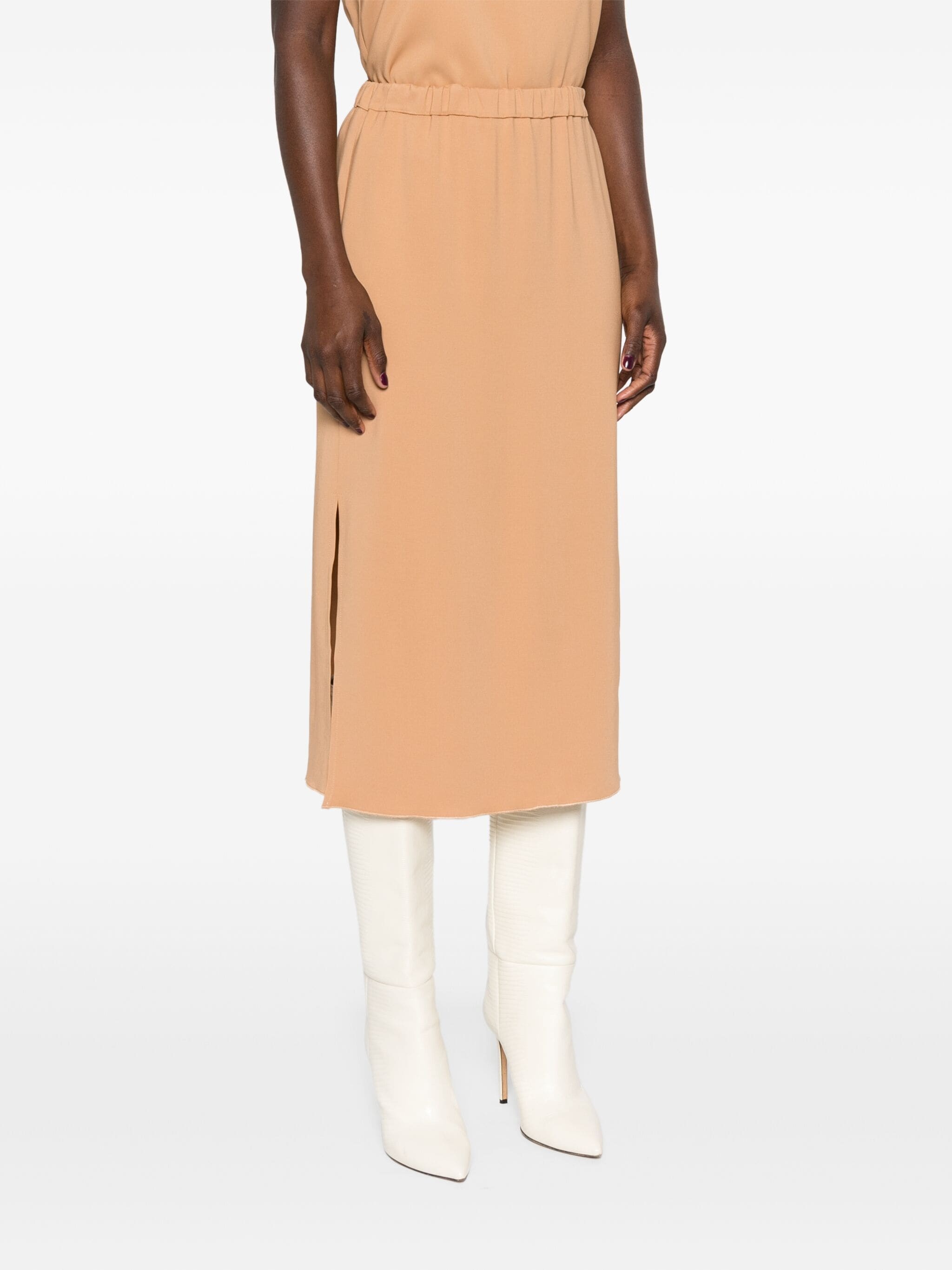 Shop Forte Forte Crepe Midi Skirt In Nude