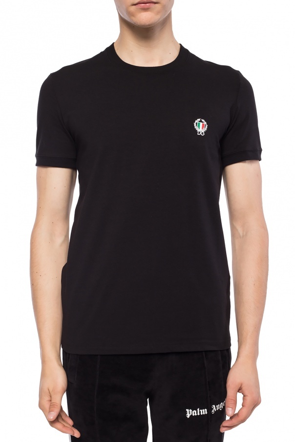 Dolce & Gabbana Tricolor Logo Stretch Cotton T-shirt In Black