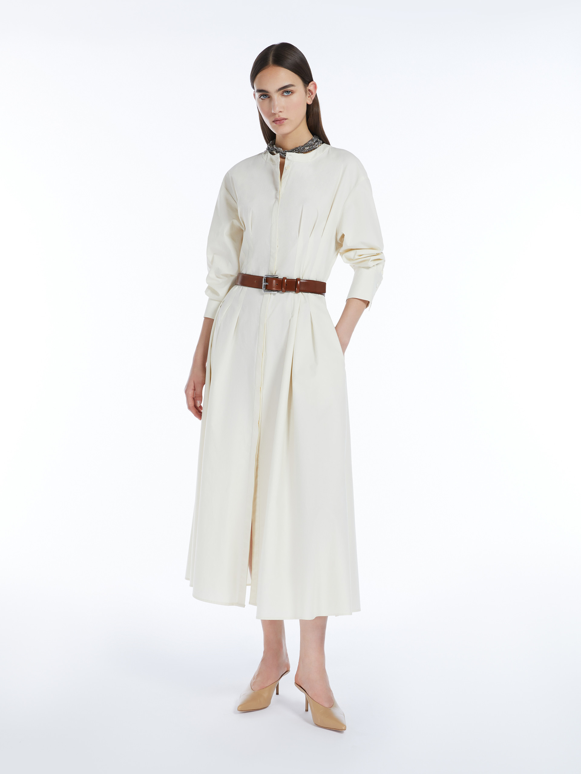 Max Mara Long-sleeved Dress In White