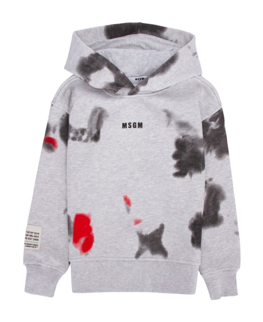 Msgm Tie-dye Print Logo Hoodie In Gray