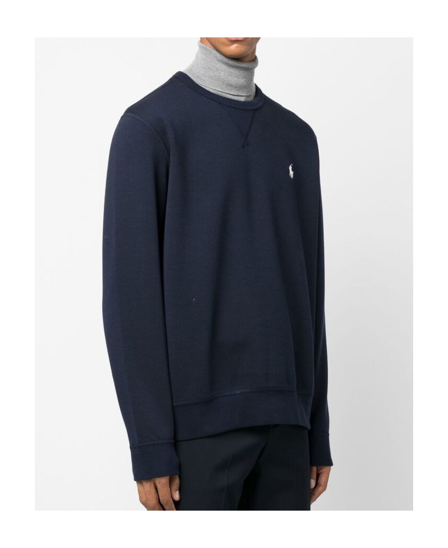 Polo Ralph Lauren Navy Blue Loopback Cotton Crewneck Sweatshirt In Black