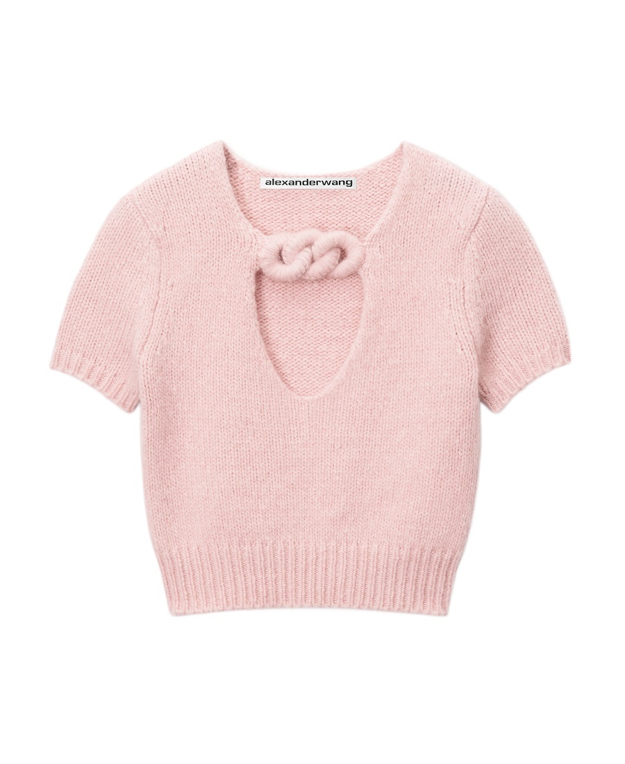 Alexander Wang Chain Link Detail Alpaca Blend Crop Sweater In Pink