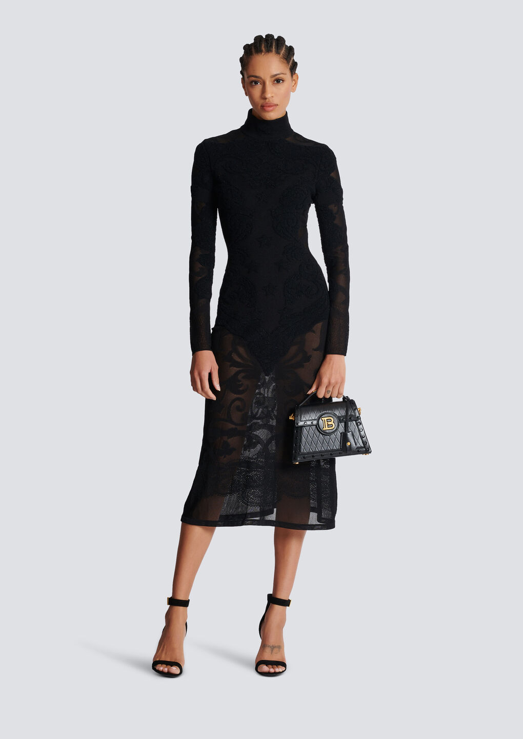 Balmain Semi-sheer Baroque Knit Midi Dress In Multi