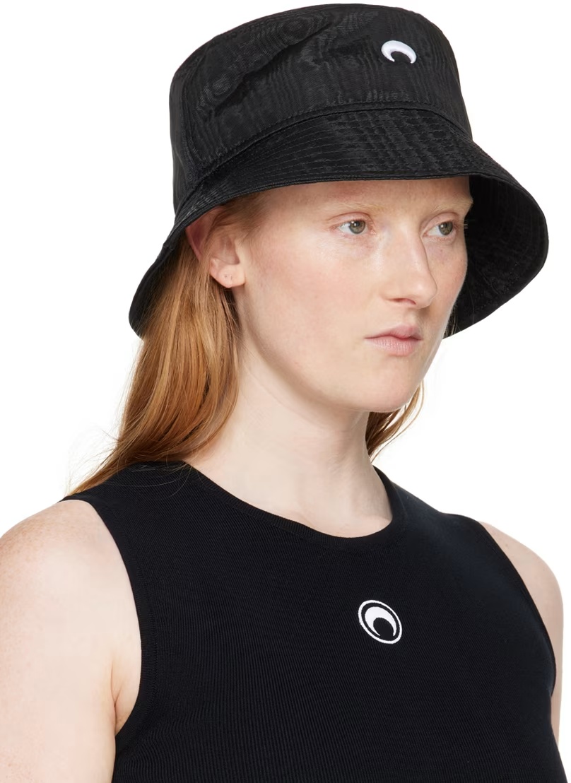 Marine Serre Logo-embroidered Cotton Bucket Hat In Black
