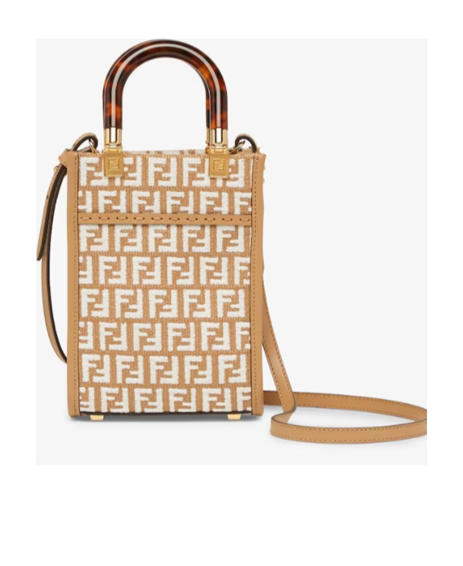 Fendi Raffia Mini Bag With White Tapestry Fabric Ff Motif In Nude