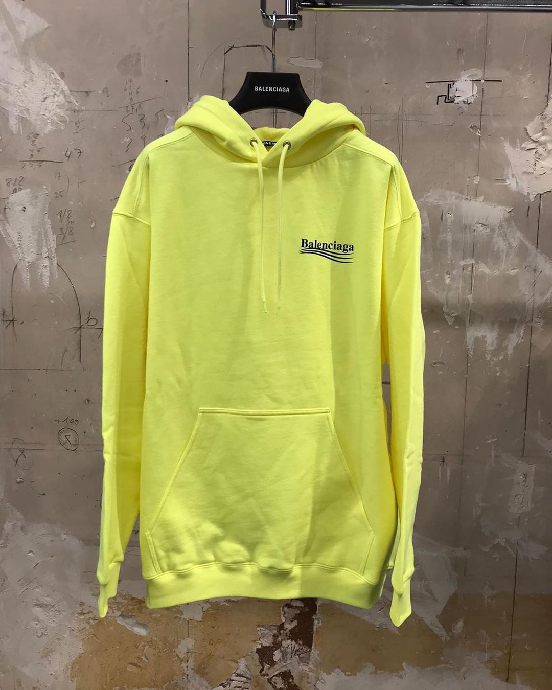 Balenciaga Logo Print Cotton Hoodie In Yellow