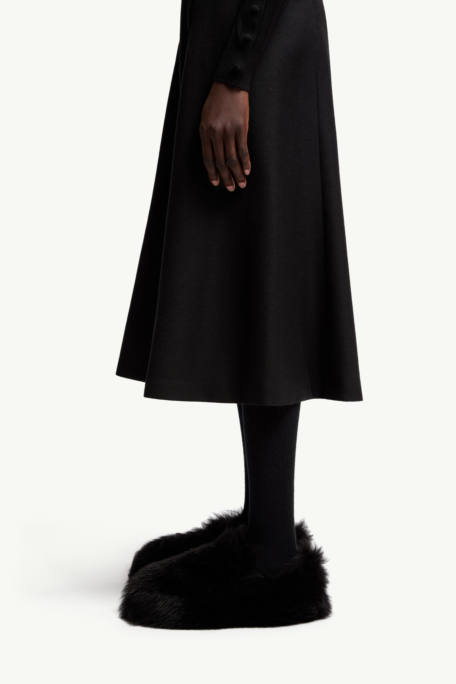 Moncler Mouliné Wool Midi Skirt In Black