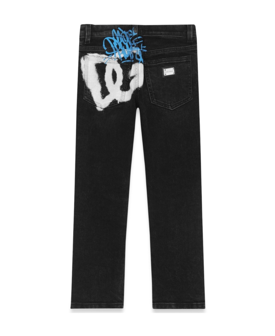 Dolce & Gabbana Graffiti-print Straight-leg Jeans In Black