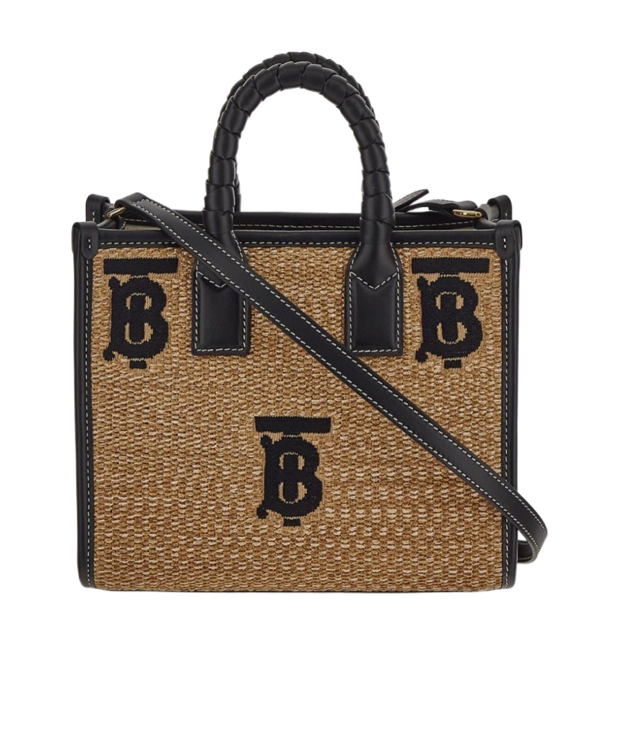 Burberry Mini Freya Woven Tote Bag In Black