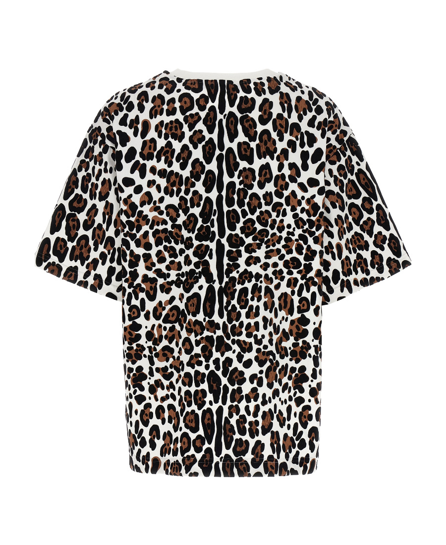 Dolce & Gabbana Crew Neck Flocked Cotton T-shirt With Animal Motif In Black