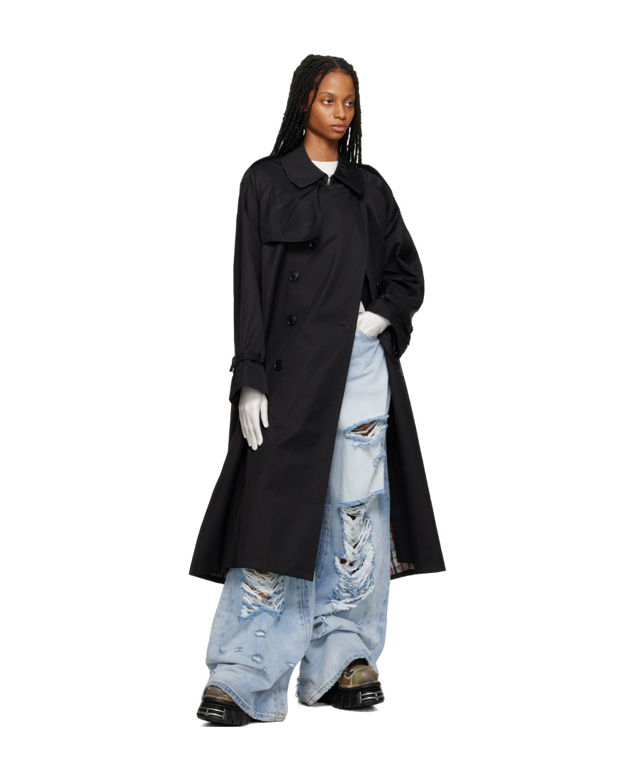 Vetements Black Double-breasted Trench Coat In Black