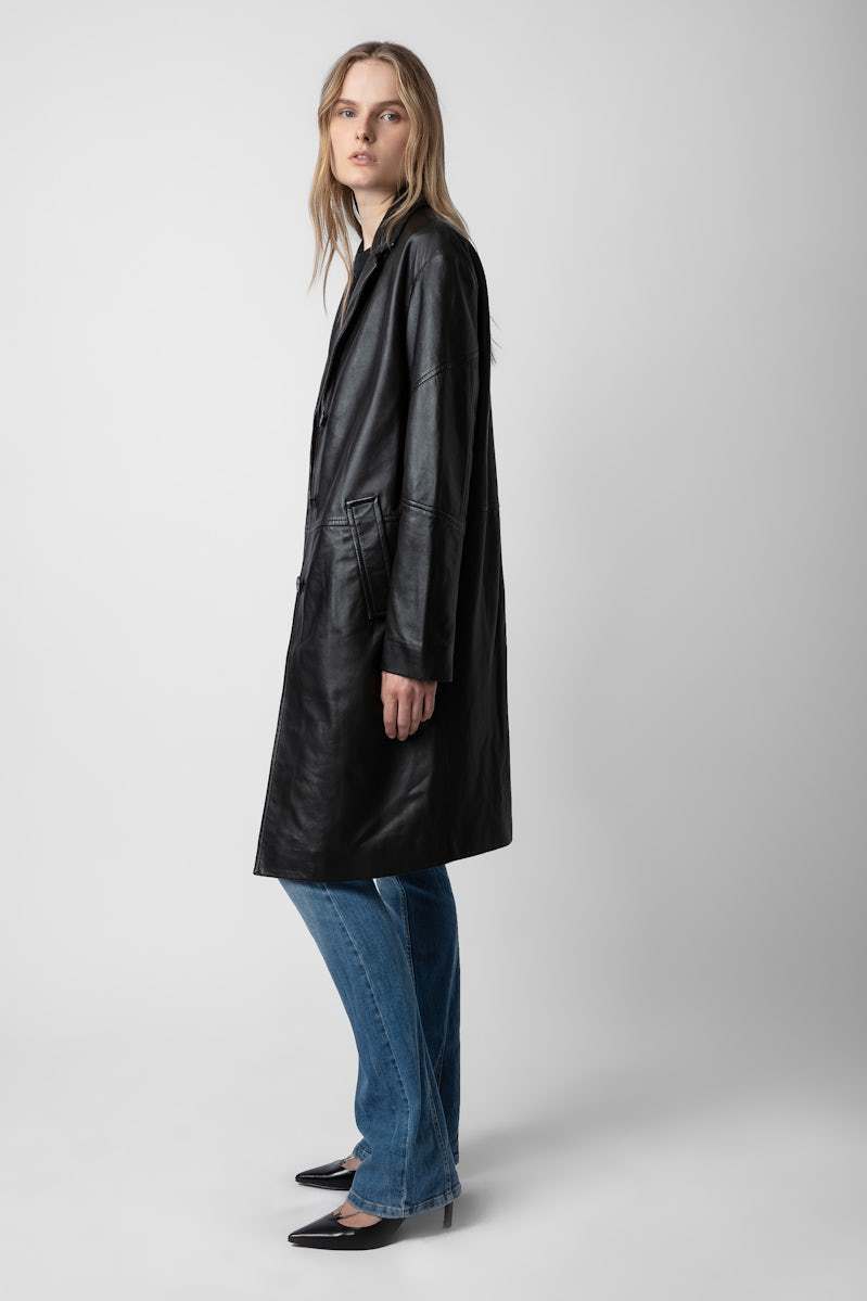 Zadig & Voltaire Macari Buttoned Leather Coat In Black