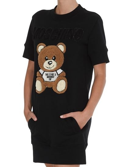 Moschino Teddy Bear Embroidered Dress In Black