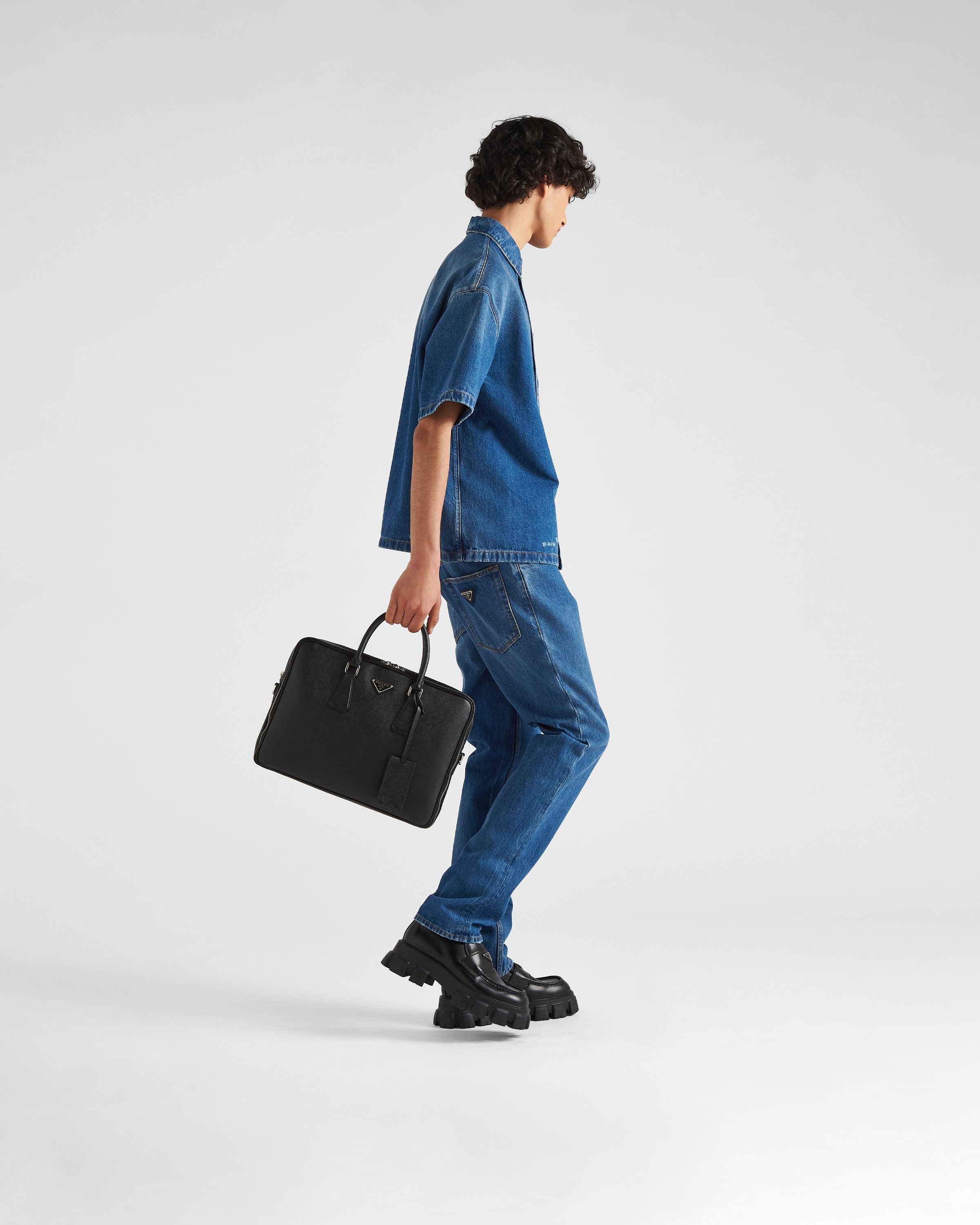 Prada Saffiano Leather Briefcase In Black