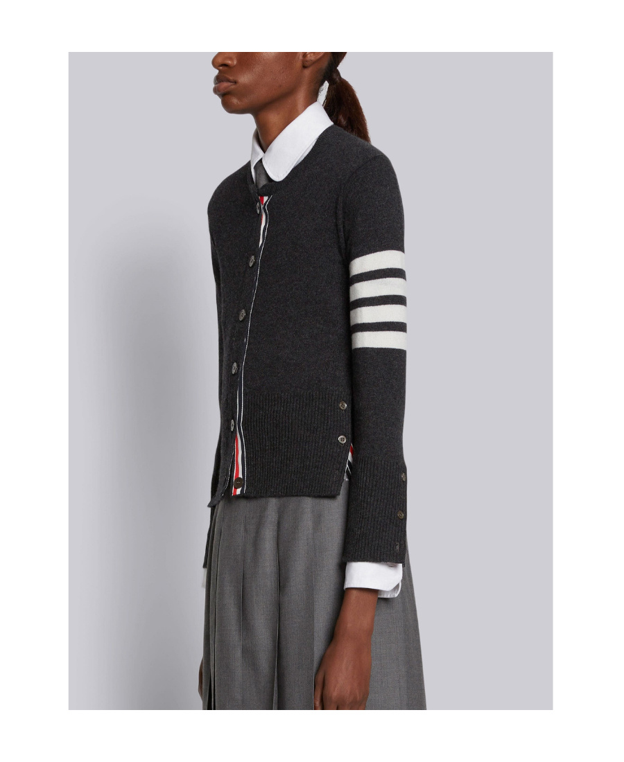 Thom Browne Cashmere Crew Neck Cardigan In Black