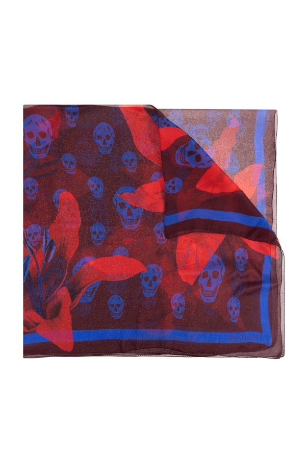 Alexander Mcqueen Classic Skull And Lily Silk Chiffon Scarf In Red