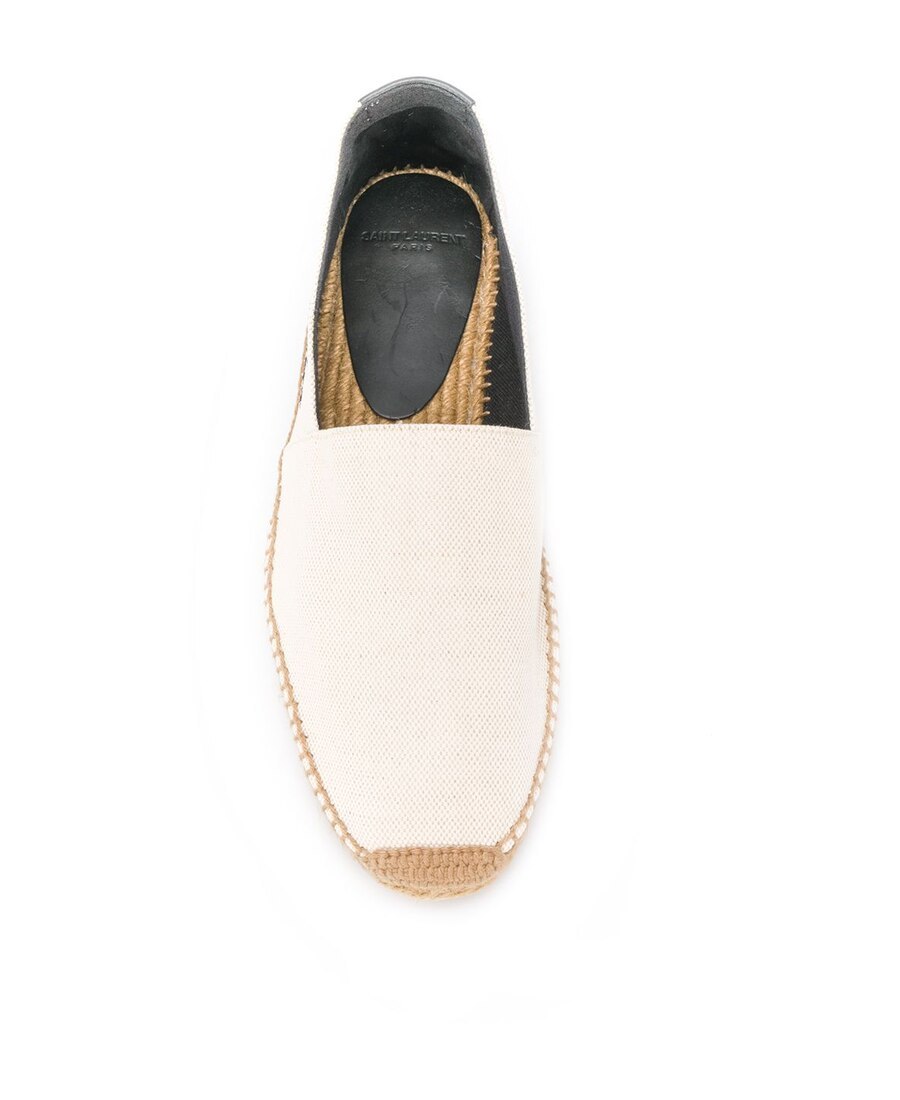 Saint Laurent Espadrille Ecru With Embossed Leather Detailing In White