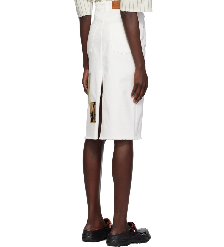 Lanvin White Patch Denim Midi Skirt In White