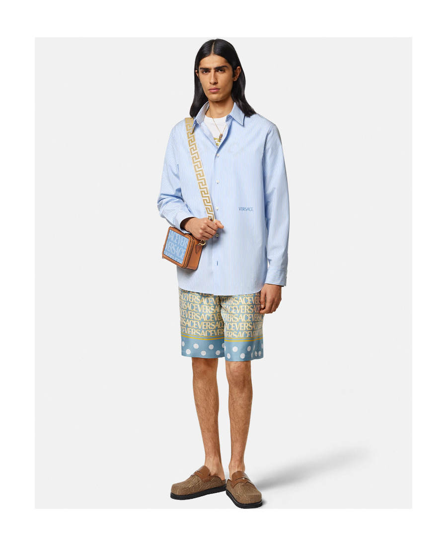 Versace Men Seashell Baroque Striped Shirt In Blue