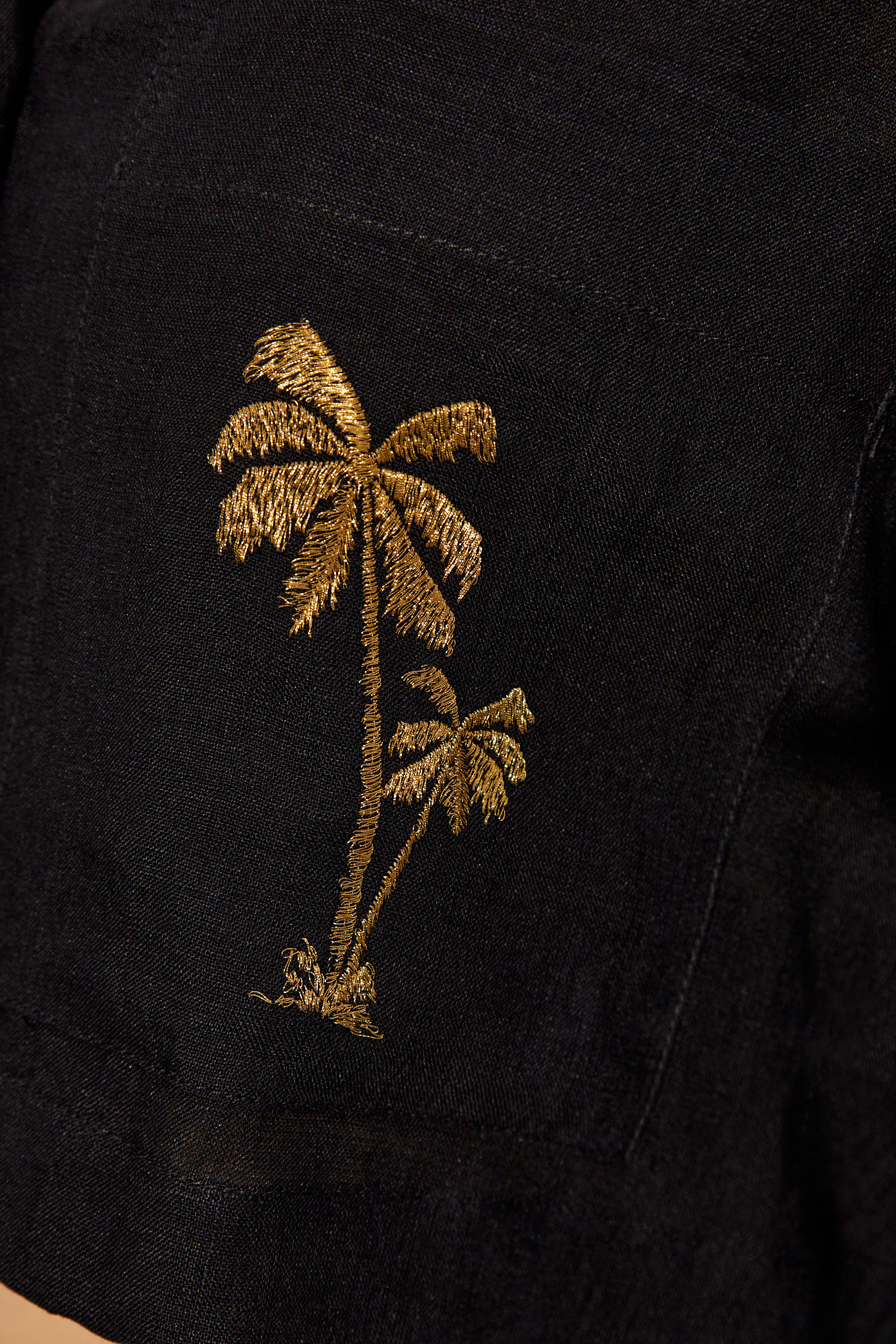 Palm Angels Palm Embroidered Cropped Bowling Shirt In Black